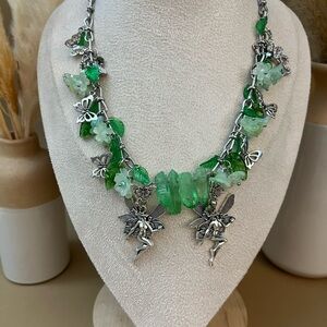 Fairycore Maximalist Floral Statement Necklace - Green Crystal Fairy Necklace